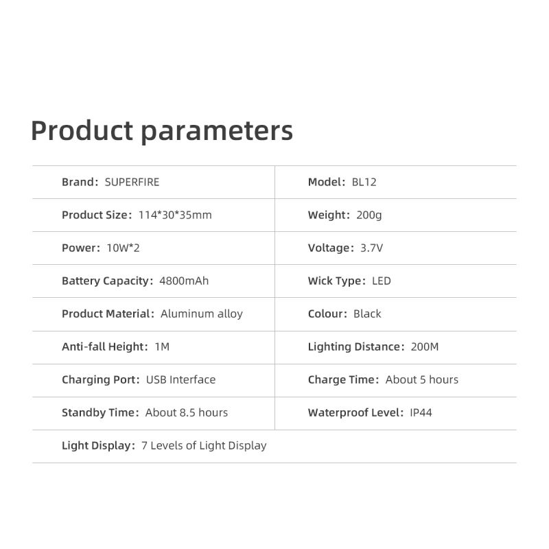 SUPERFIRE BL12 1300 lm Przednie swiatlo roweru USB Akumulator 4800 mAh LED Reflektor Lampa rowerowa Kolarstwo