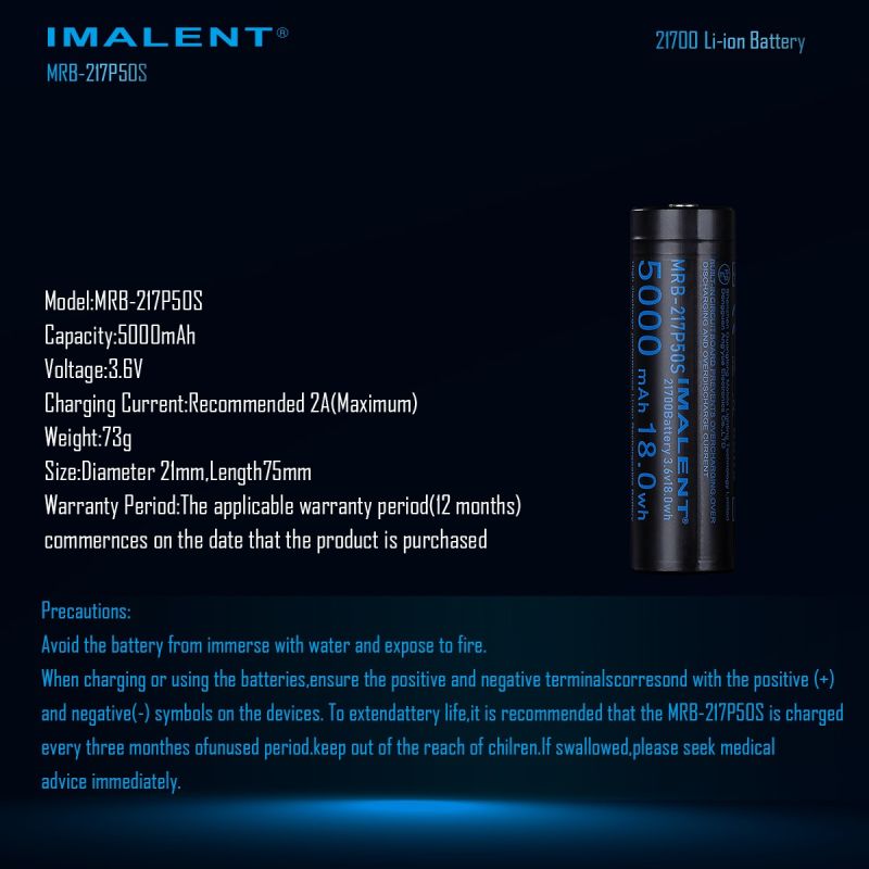 IMALENT MRB-217P50S Akumulator 21700 5000mAh Li-ion 3.6V do Latarek LED | Wysoka Pojemność!