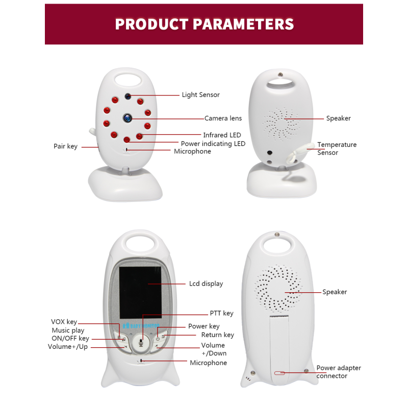 VB601 przenośny monitor dziecięcy 2.4G z kamerą bezpieczeństwa dwukierunkowa komunikacja wizja nocna