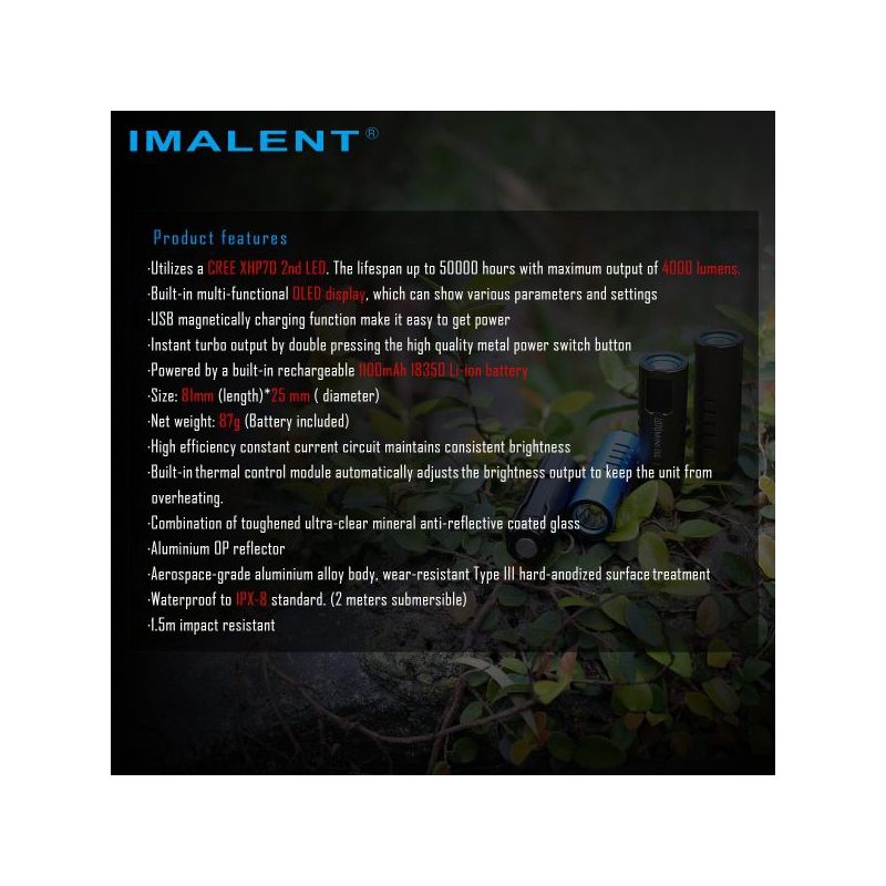 Latarka LED IMALENT LD70 4000 lumenów kompaktowy design dla poszukiwaczy przygód z wyświetlaczem OLED