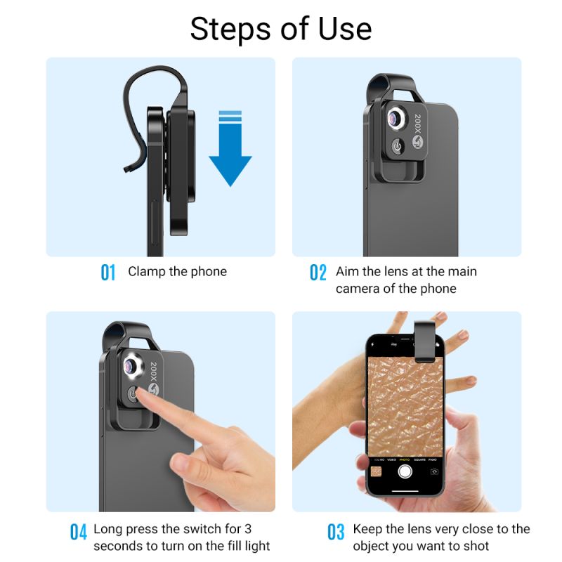 Obiektyw Mikroskopowy APEXEL 200X do Smartfonów z Mobilną Lampą LED i Wysokiej Jakości Obrazami Dla iPhone Samsung