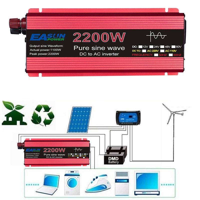 Falownik Czysta Fala Sinusoidalna 3000W DC 12V AC 220V Transformator Konwerter z Obudową ze Stopu Magnezu