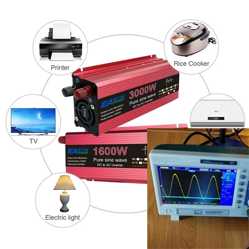 Falownik Czysta Fala Sinusoidalna 3000W DC 12V AC 220V Transformator Konwerter z Obudową ze Stopu Magnezu