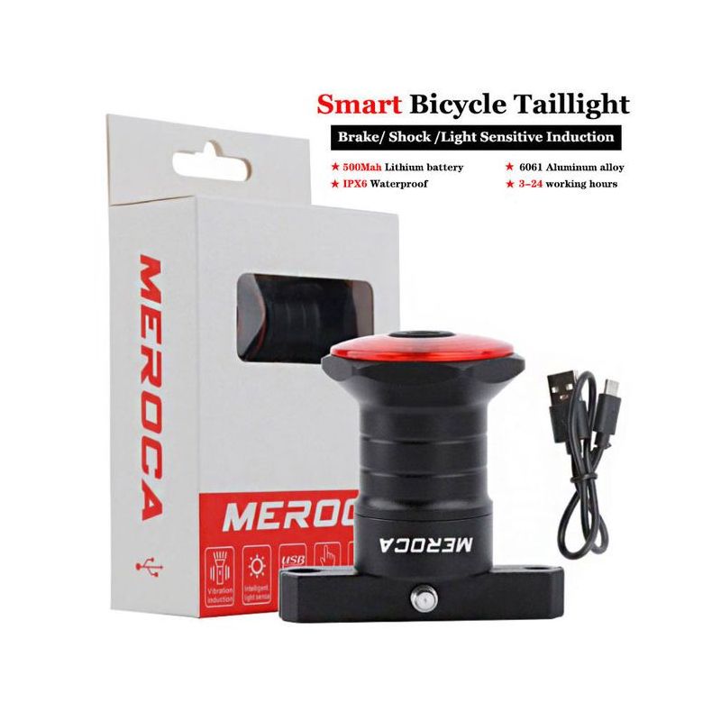 Inteligentne światło tylne rowerowe z auto start stop i ładowaniem USB wodoodporne IPX6 LED oświetlenie