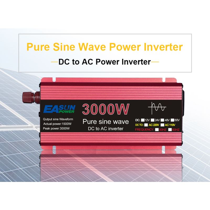 Falownik Czysta Fala Sinusoidalna 3000W DC 12V AC 220V Transformator Konwerter z Obudową ze Stopu Magnezu