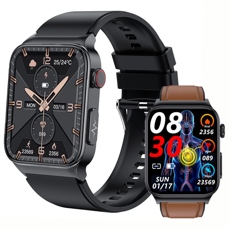 E500 Inteligentny zegarek do pomiaru glukozy we krwi Mezczyzni Monitor ekg Cisnieniomierz do pomiaru temperatury ciala Smartwatch IP68 Wodoodporny opaska monitorujaca aktywnosc fizyczna