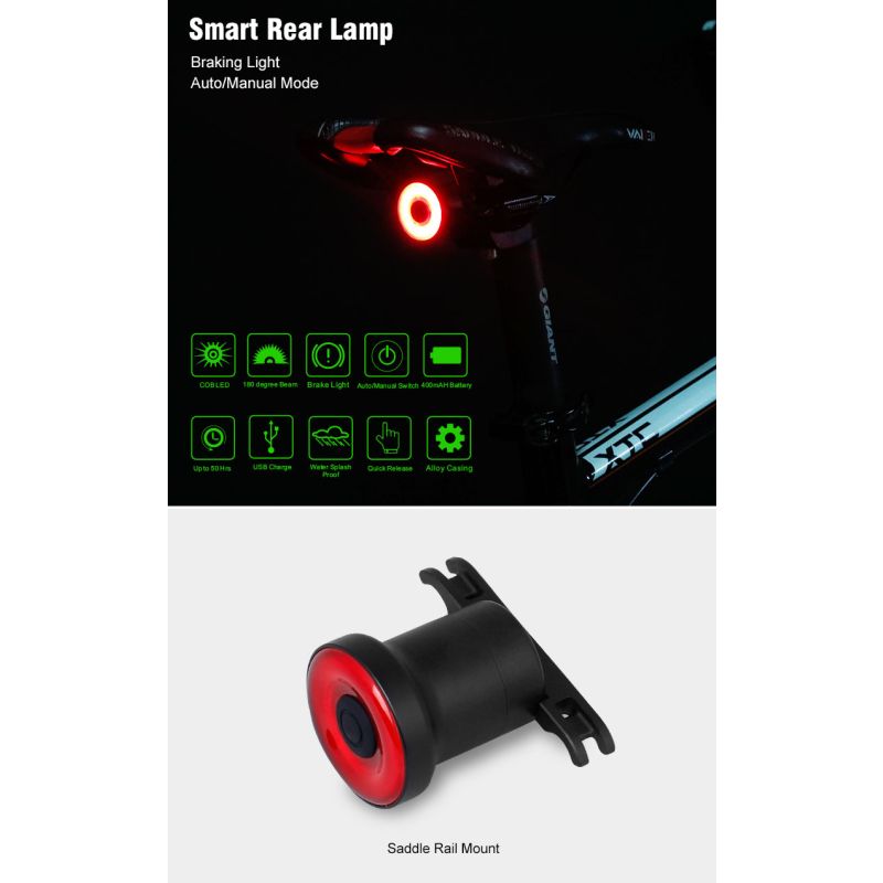 Xlite100 Inteligentna Tylna Lampa Rowerowa USB Super Jasne Diody LED COB Bezpieczeństwo Rowerowe Tryby Automatyczne