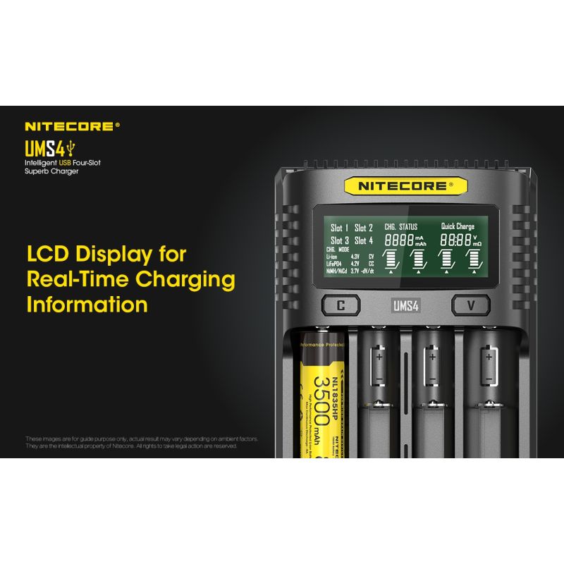 Nitecore UMS4 inteligentna ładowarka USB z szybkim ładowaniem do baterii 18650 21700 26650 dla entuzjastów