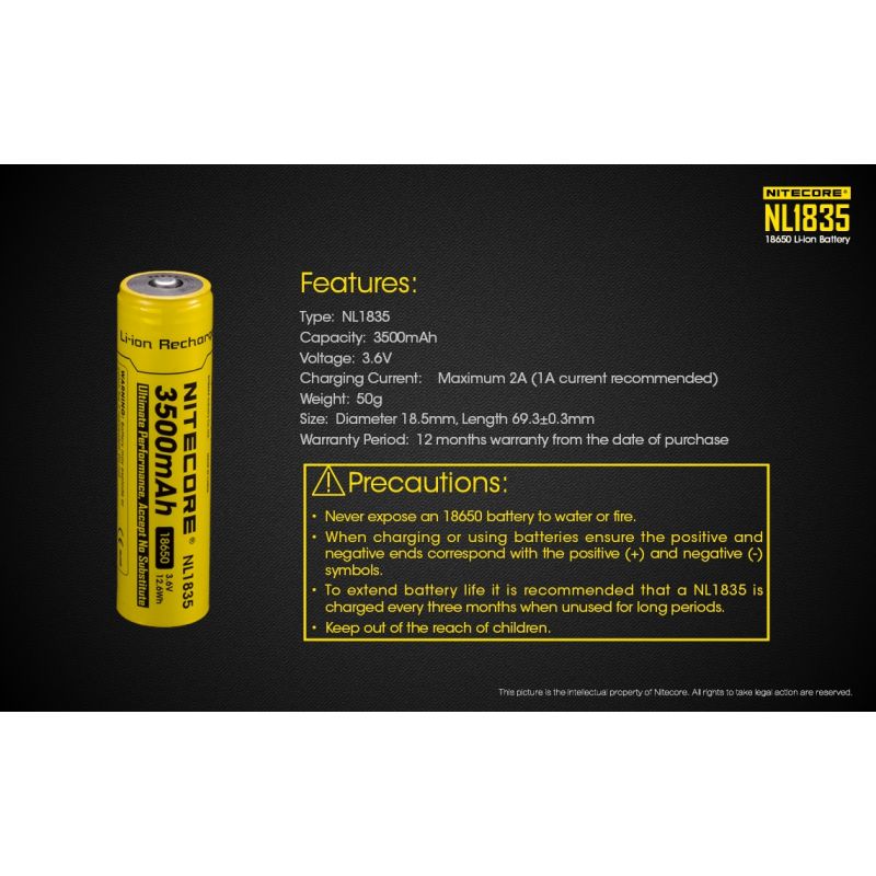 Nitecore 18650 NL1835 3500mAh 3.6V bateria wielokrotnego ładowania o wysokiej pojemności do urządzeń elektronicznych
