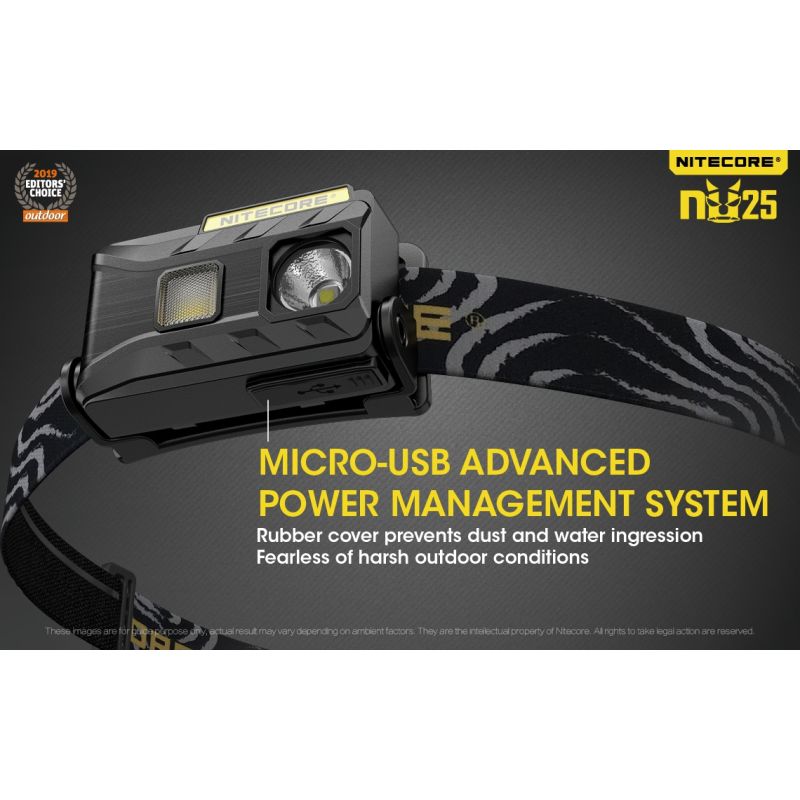 Nitecore NU25 XP-G2 S3 LED czołówka 360 lumenów ładowalna lekka lampka outdoorowa z akumulatorem USB
