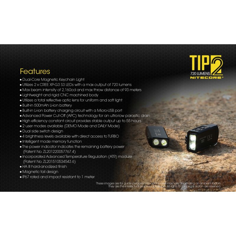 Latarka NITECORE TIP2 720 lumenów kompaktowy design ładowanie USB latarka brelok outdoorowa przygoda