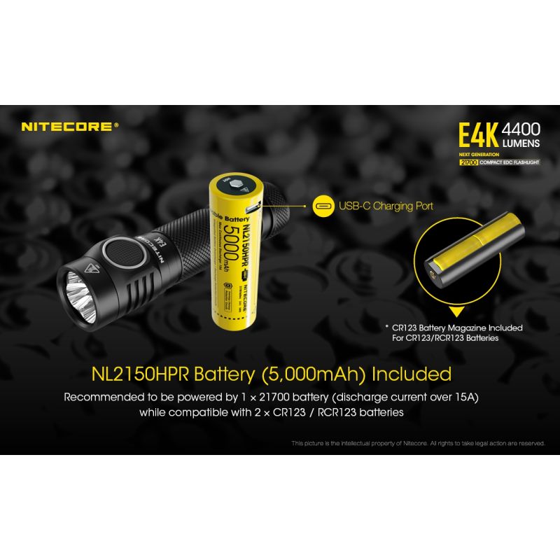 Nitecore E4K 4400 Lumenów LED XP-L2 V6 Kompaktowa Latarka EDC IP68 Wodoodporna Wysoka Jasność Niezawodna