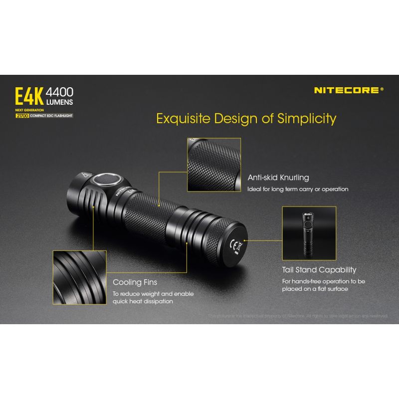 Nitecore E4K 4400 Lumenów LED XP-L2 V6 Kompaktowa Latarka EDC IP68 Wodoodporna Wysoka Jasność Niezawodna