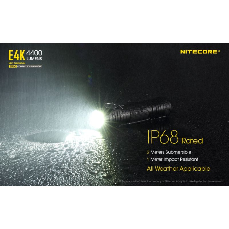 Nitecore E4K 4400 Lumenów LED XP-L2 V6 Kompaktowa Latarka EDC IP68 Wodoodporna Wysoka Jasność Niezawodna