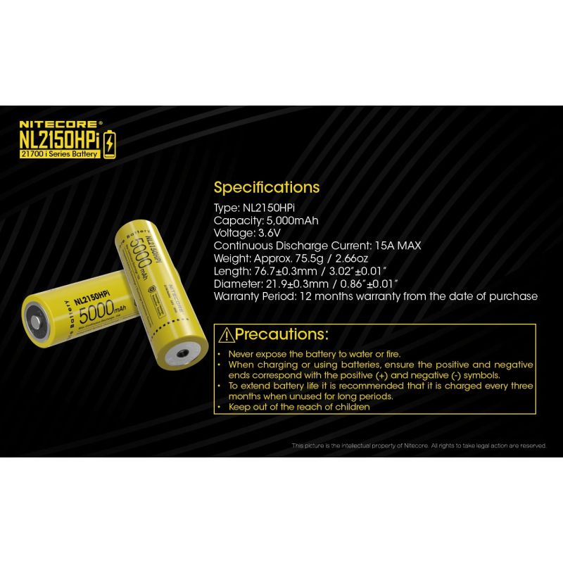 Akumulator NITECORE NL2150HPI 5000mAh 21700 Li-Ion wysoka wydajność bezpieczeństwo obwody ochronne