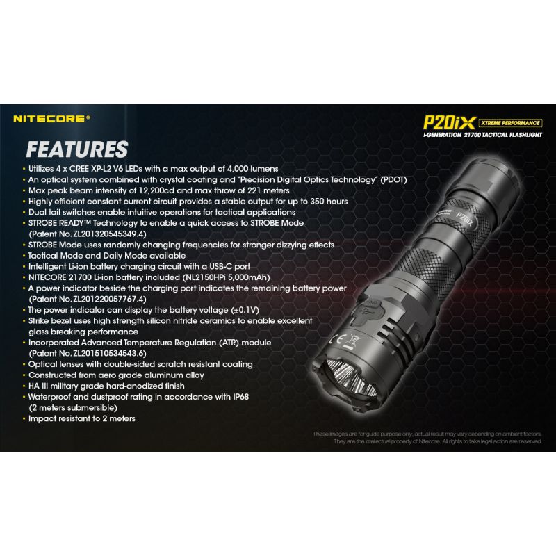 Nitecore P20ix 4000 lumenów latarka taktyczna ładowalna USB-C z 4 x XP-L2 V6 LED wysoka jasność outdoorowa