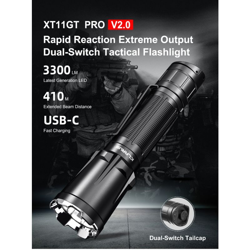 Klarus XT11GT PRO V2.0 latarka taktyczna 3300 lumenów szybkie ładowanie USB-C wodoodporna dla miłośników outdooru