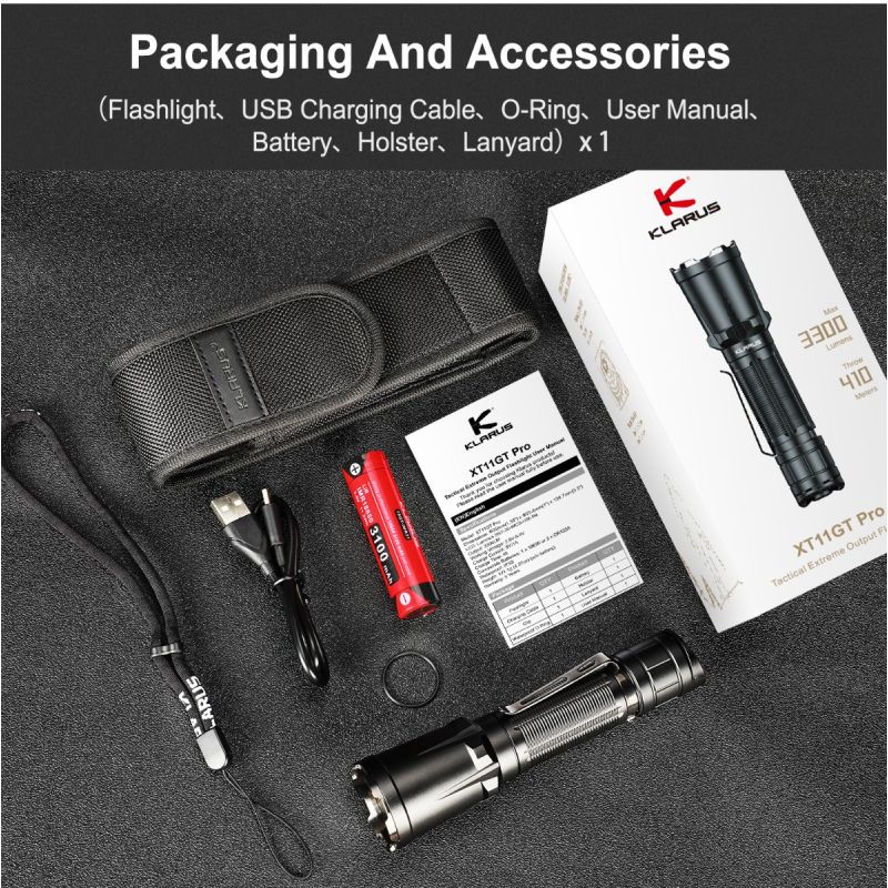 Klarus XT11GT PRO V2.0 latarka taktyczna 3300 lumenów szybkie ładowanie USB-C wodoodporna dla miłośników outdooru