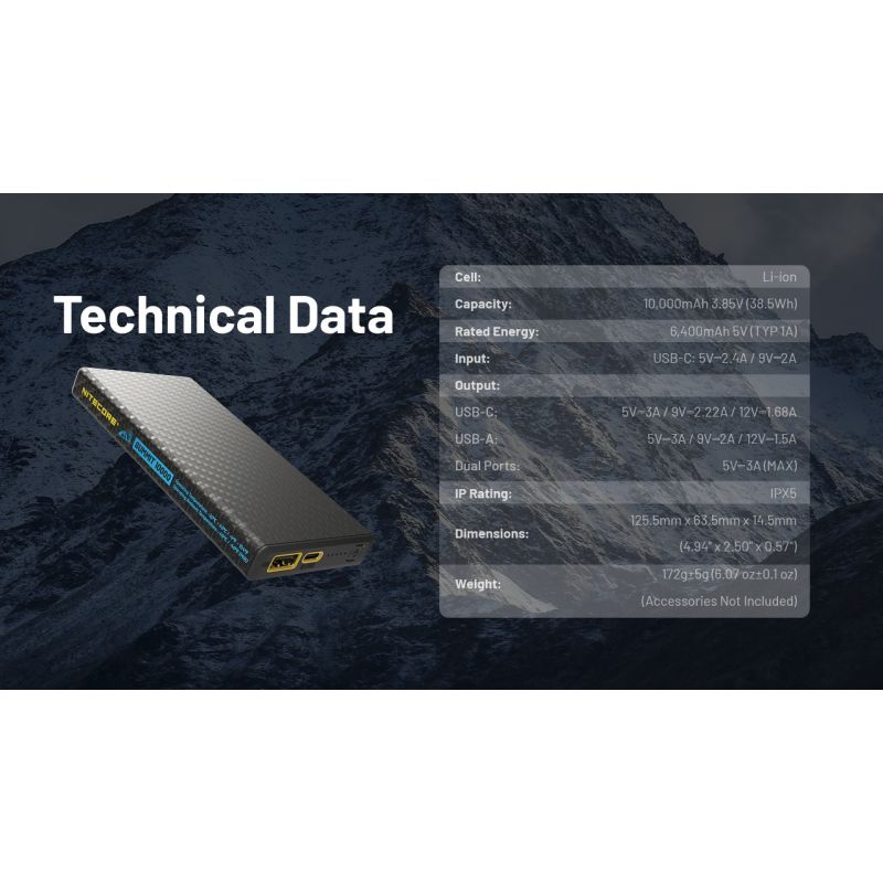 Nitecore Summit 10000 Power Bank | Przenośna Ładowarka na Ekstremalne Mrózy -40°C | Włókno Węglowe