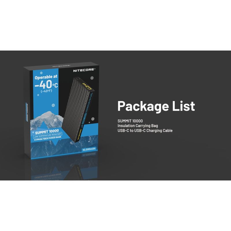 Nitecore Summit 10000 Power Bank | Przenośna Ładowarka na Ekstremalne Mrózy -40°C | Włókno Węglowe