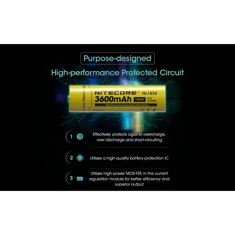 Nitecore 18650 NL1836 3600mAh Li-ion Akumulator do latarki z Ochroną