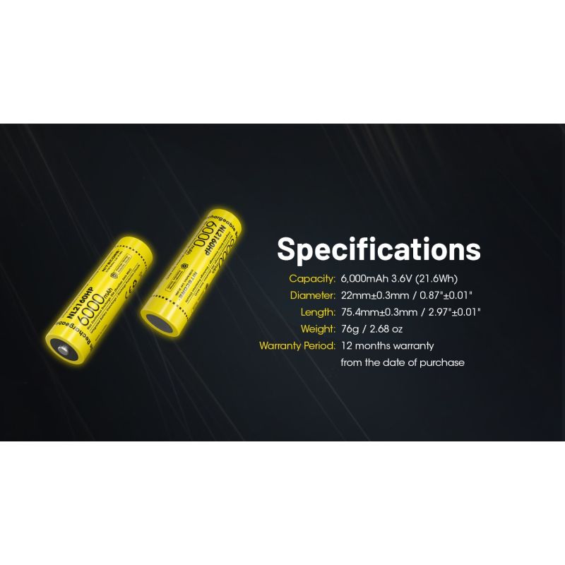 NITECORE NL2160HP 6000mAh 21700 Lekka Kompaktowa Ładowalna Bateria USB-C Idealna do Podróży i Fotografii