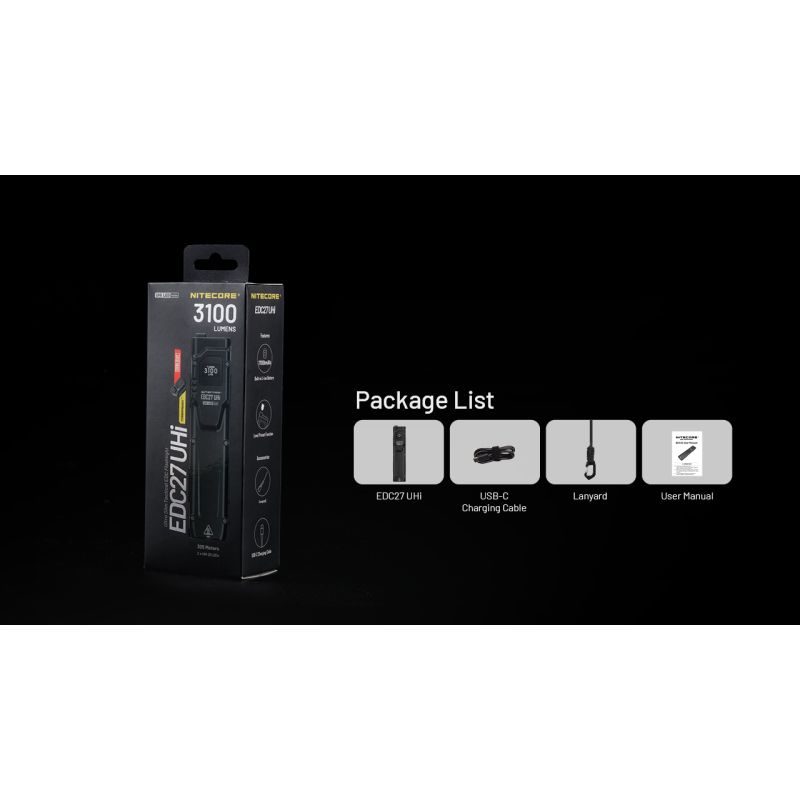 Ładowalna latarka USB-C NITECORE EDC27 UHi 3100 lumenów kompaktowa lekka latarka outdoorowa wysokiej jasności
