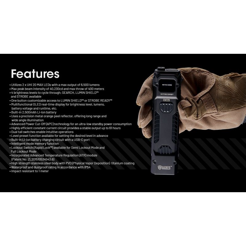 Latarka EDC NITECORE EDC29 6500 Lumenów USB-C Kompaktowa o Wysokiej Jasności Profesjonalna Latarka EDC