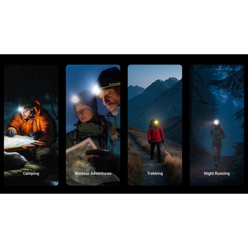 Lekka latarka czołowa NITECORE NU25 MCT 400 lumenów USB-C światło czerwone idealna do sprzętu kempingowego