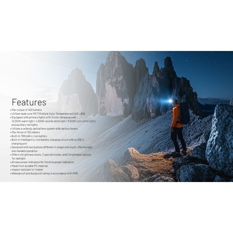 NITECORE NU25 latarka czołowa 400 lumenów USB-C lekka akumulator outdoor bieganie na orientację biwak