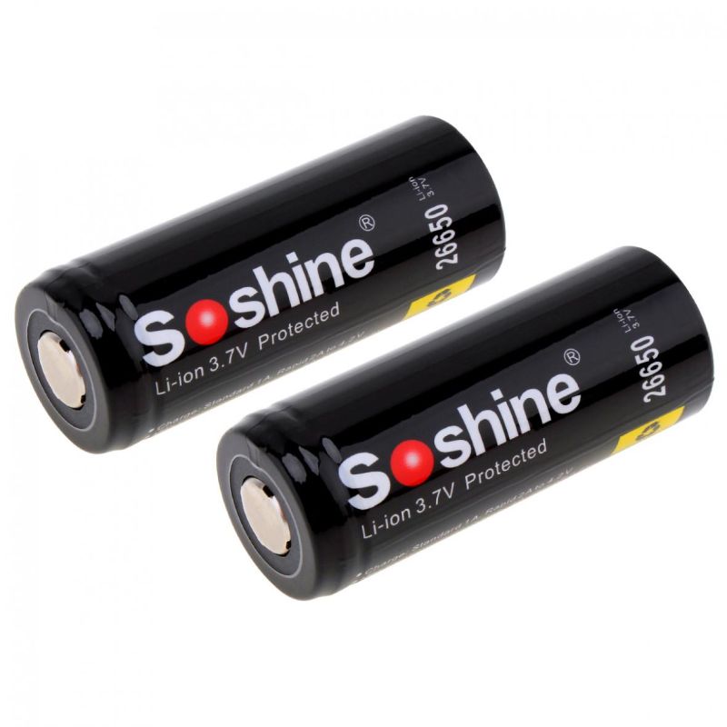 Baterie Soshine 26650 5500mAh 3.7V Li-ion 2 Pack wysoka wydajność długotrwałość ochrona PCB idealna do elektroniki