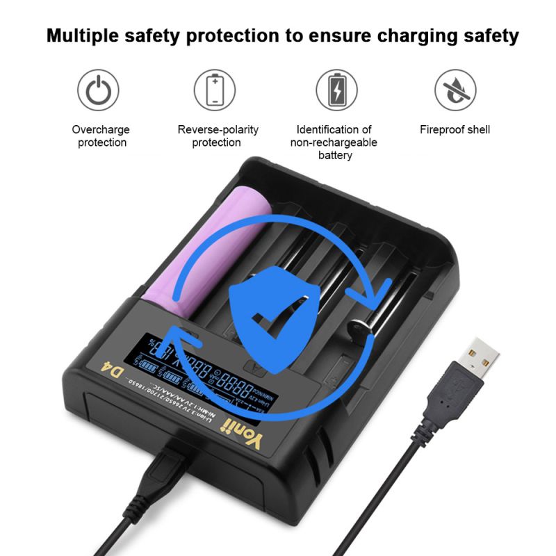 YONII D4 LCD 4-slotowa Ładowarka 18650 do Baterii Li-ion AA AAA Ni-MH/Cd - Uniwersalna Inteligentna Ładowarka!