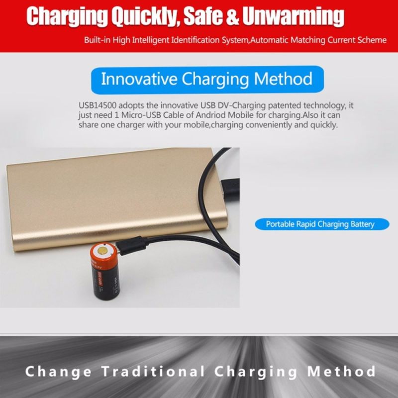 Rewolucyjna bateria 16340 akumulator 650mAh Micro USB do urządzeń przenośnych latarek wysoka gęstość energii