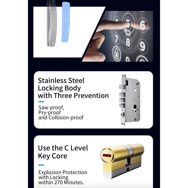 Inteligentny zamek 3D z kamerą bezpieczeństwa sześć metod odblokowywania ochrona domu nowoczesna wygoda