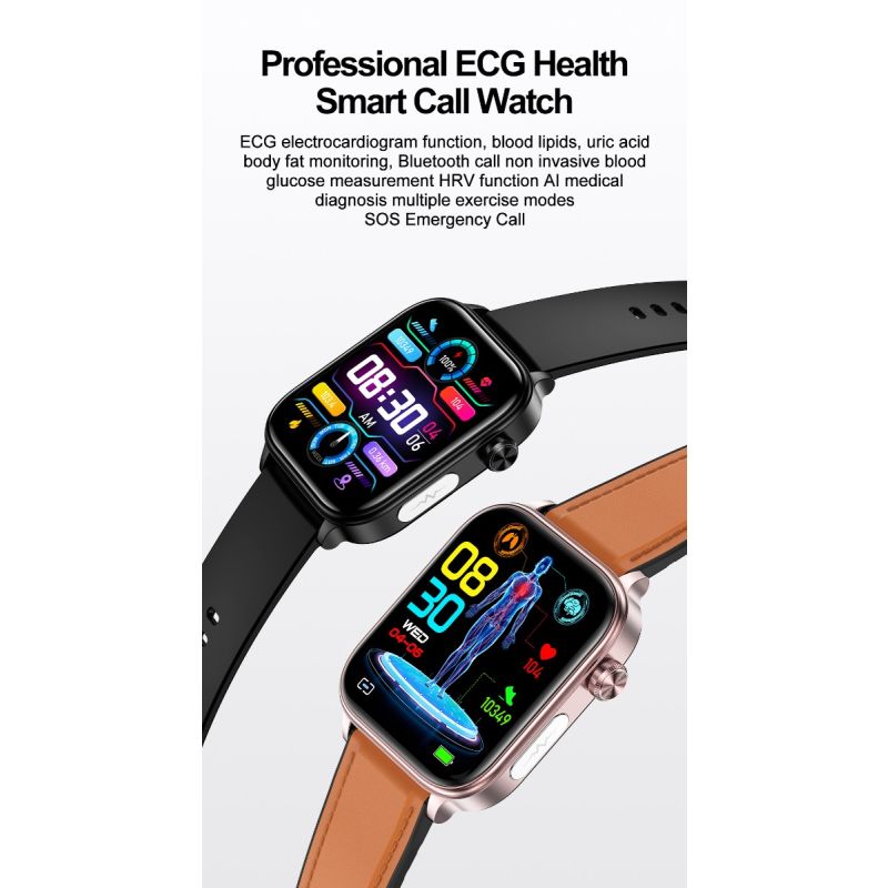 ET570 Inteligentny Zegarek Glukozy we Krwi EKG Tętna Ciśnienia Krwi Smartwatch