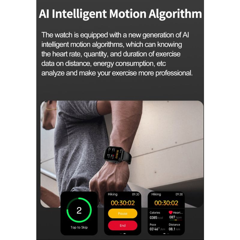 ET570 Inteligentny Zegarek Glukozy we Krwi EKG Tętna Ciśnienia Krwi Smartwatch