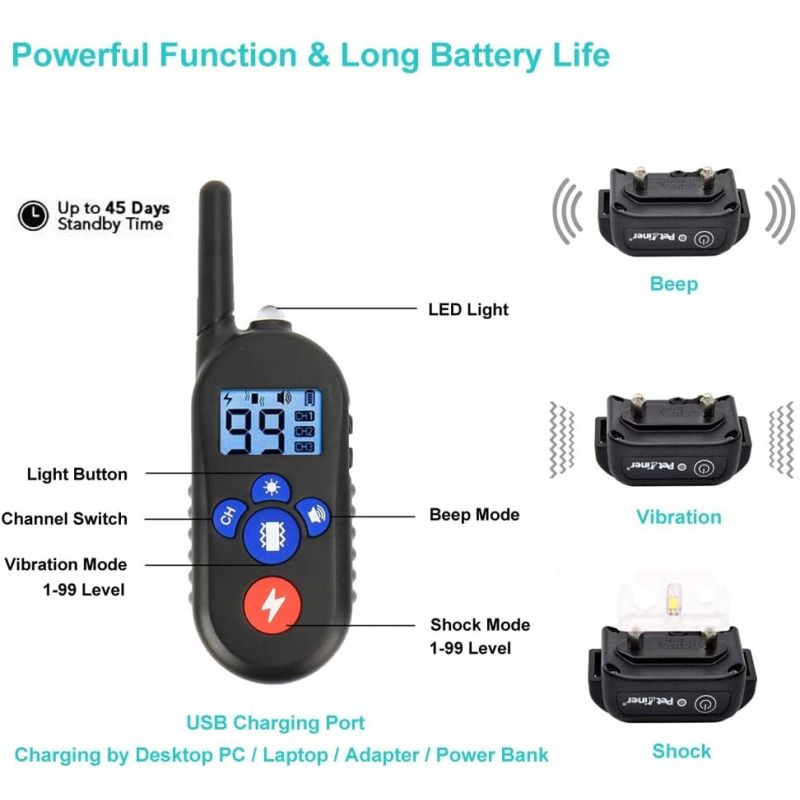Elektryczna Obroża Treningowa 800m 3w1 Z Pilotem Dla Małych Średnich Dużych Psów Regulowane Tryby Wodoodporna
