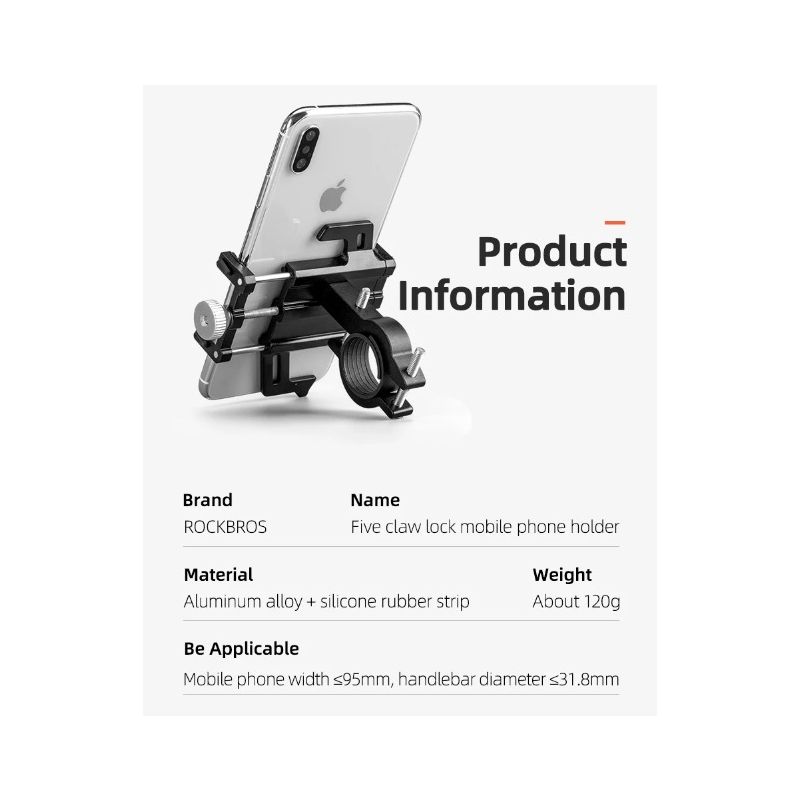 ROCKBROS uchwyt na telefon motocykl rower elektryczny trwały stop aluminium pięć pazurów antypoślizgowy regulowany
