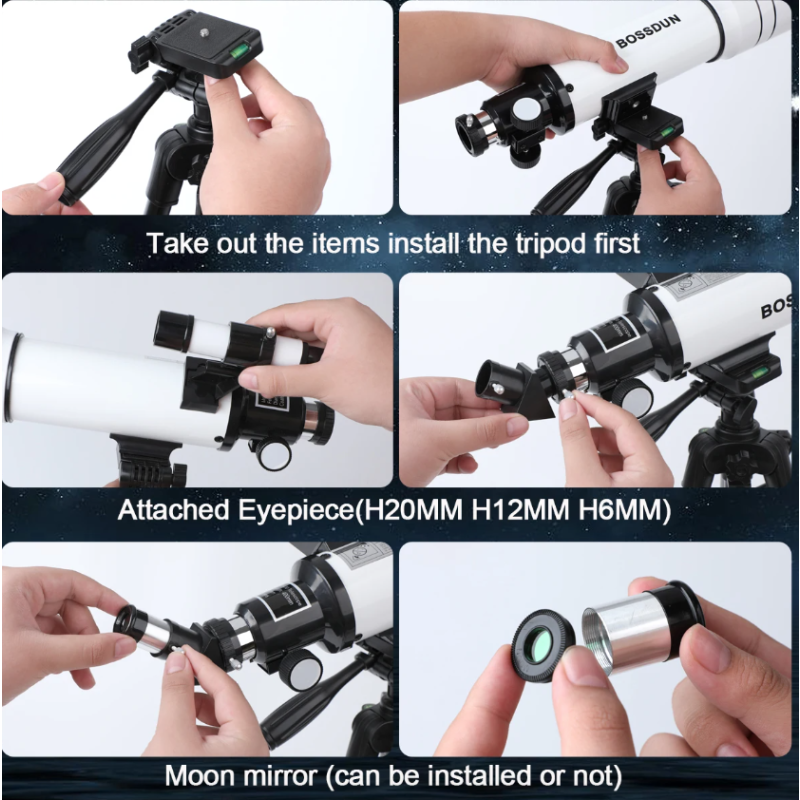 Teleskop dla dzieci Bossdun 333X do obserwacji księżyca gwiazd i głębokiej przestrzeni z dużą średnicą obiektywu