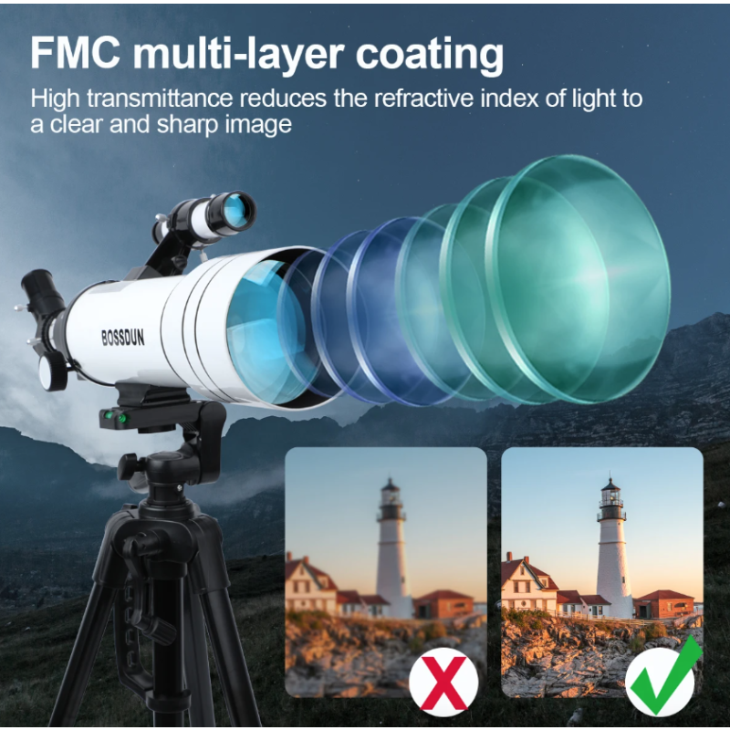 Teleskop dla dzieci Bossdun 333X do obserwacji księżyca gwiazd i głębokiej przestrzeni z dużą średnicą obiektywu