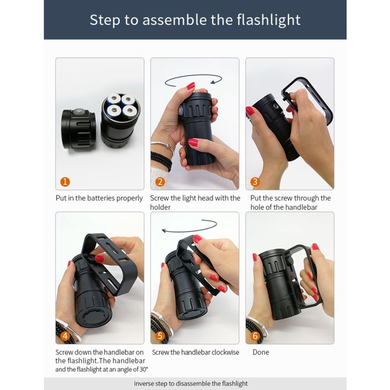 Wielofunkcyjna latarka LED UV do nurkowania QH14/QH27 18000-20000 lumenów trwała do eksploracji podwodnej