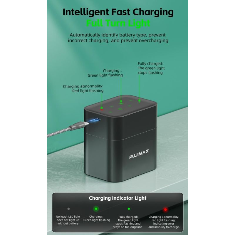 Ładowarka 8-gniazdowa z portem typu C inteligentna klapka bateria litowa AA 3400mWh szybkie ładowanie