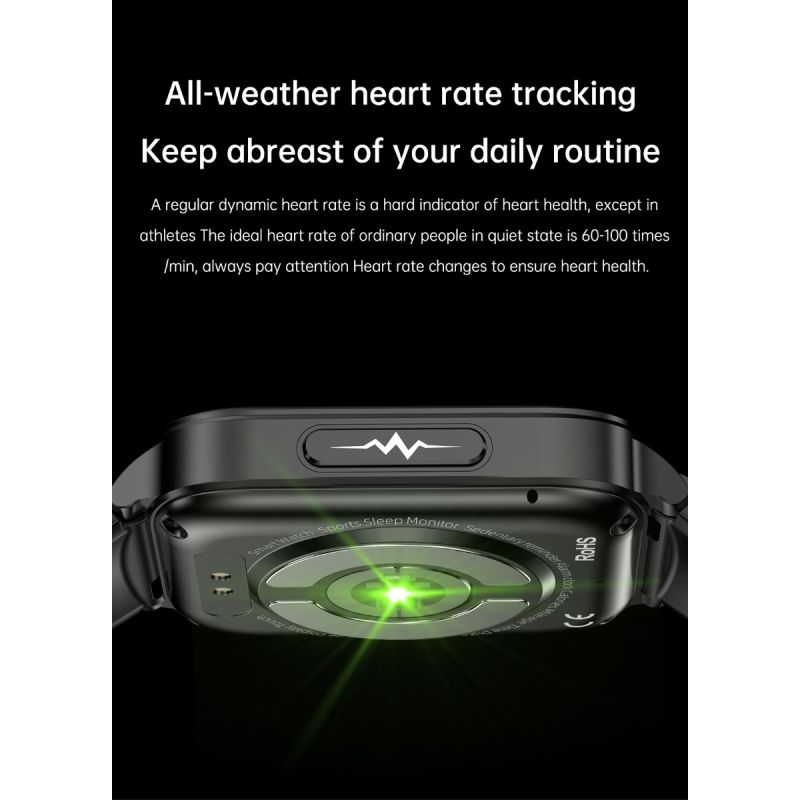 ET540 Glukoza/EKG Smartwatch Fitness Tracker: BT Połączenia, Tętno, Ciśnienie, Temp., Tlen, Całodobowe Monitorowanie dla Zdrowia