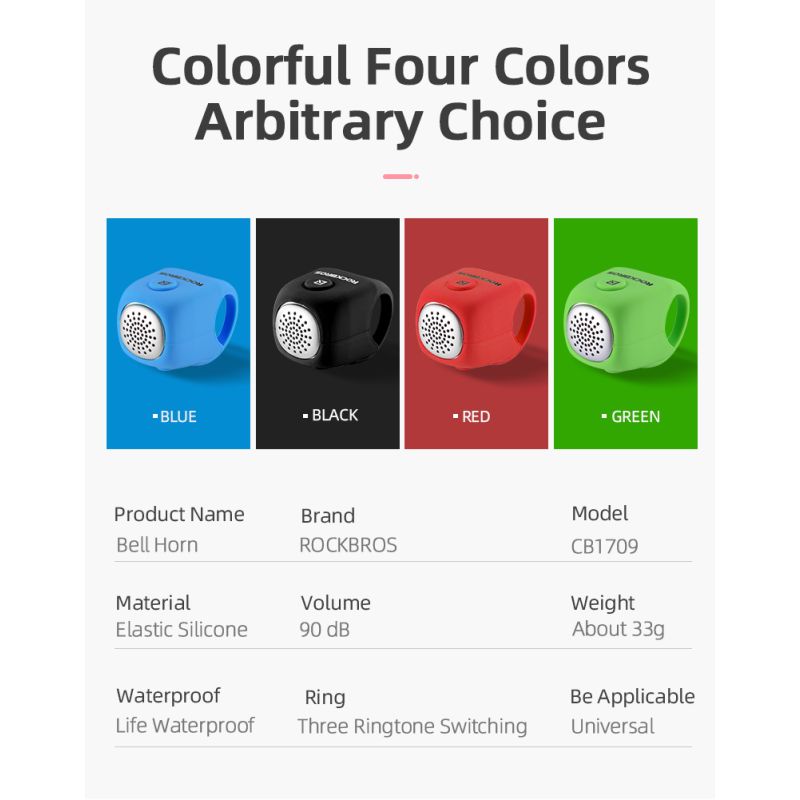 Elektryczny dzwonek rowerowy ROCKBROS 110 dB deszczoodporna personalizacja roweru bezpieczeństwo MTB