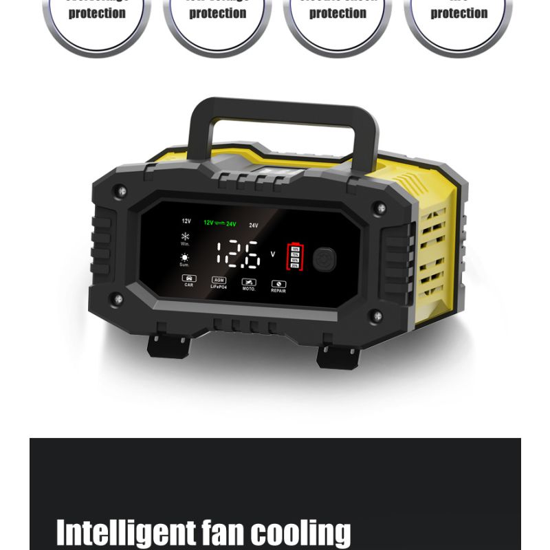 FOXSUR przenośna ładowarka samochodowa 12V 24V AGM LiFePO4 7-stopniowe automatyczne ładowanie wszechstronność