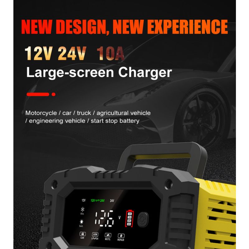 FOXSUR przenośna ładowarka samochodowa 12V 24V AGM LiFePO4 7-stopniowe automatyczne ładowanie wszechstronność