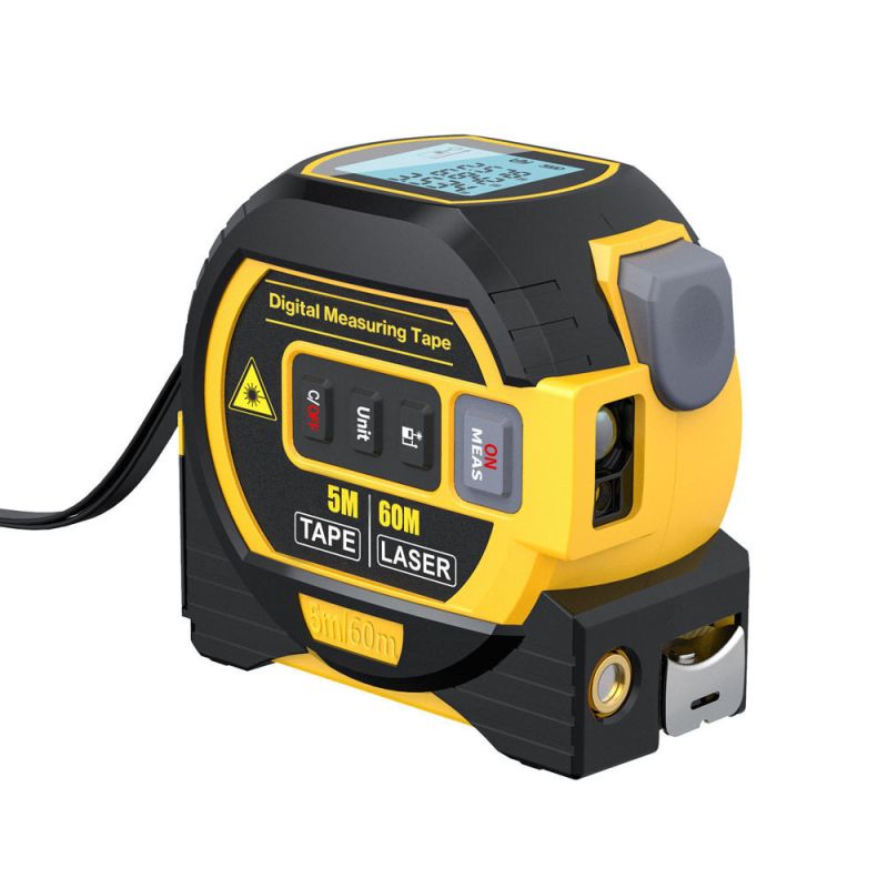 Zaawansowany laserowy dalmierz 3 w 1 z linijką 5 m podświetlany wyświetlacz LCD idealne urządzenie pomiarowe