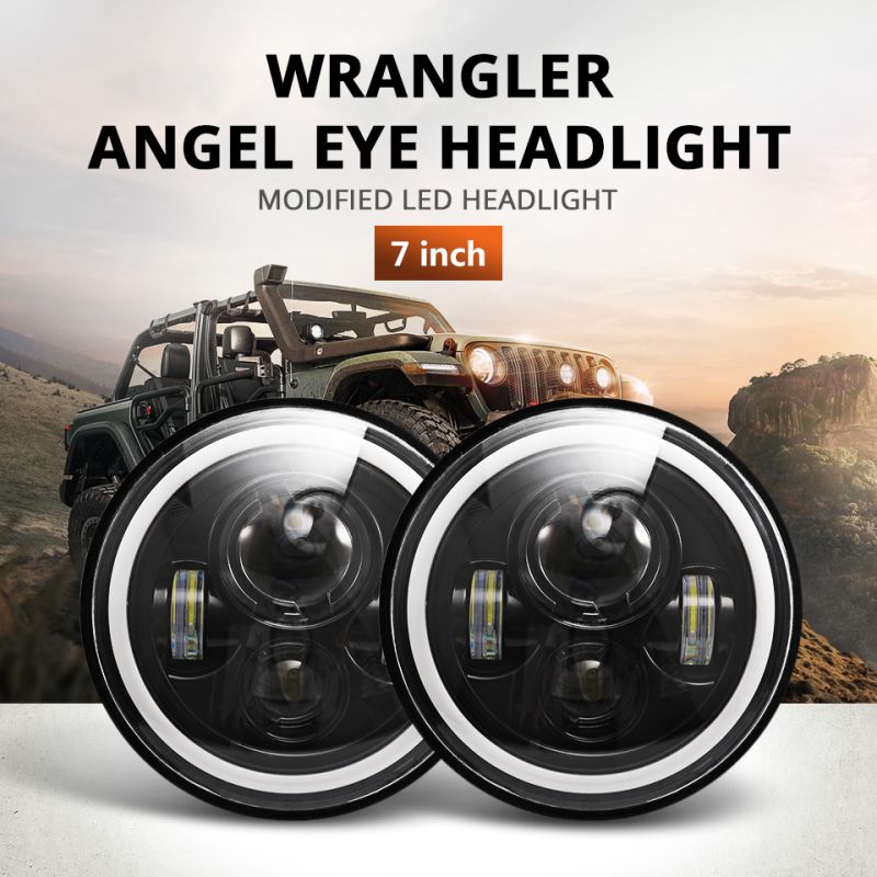 CO LIGHT Reflektor LED 7 cali H4 DRL żółte białe Angel Eye Jeep Wrangler Lada Niva 4x4 60W akcesoria