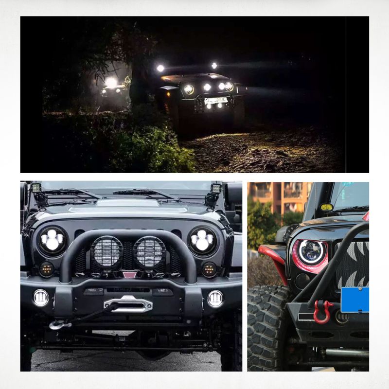 CO LIGHT Reflektor LED 7 cali H4 DRL żółte białe Angel Eye Jeep Wrangler Lada Niva 4x4 60W akcesoria