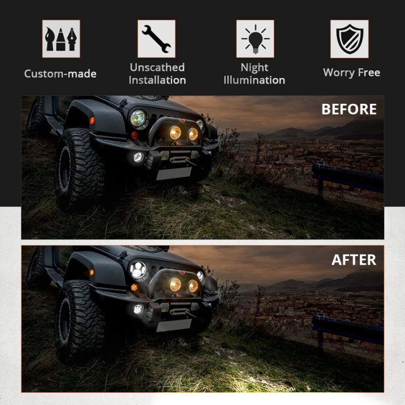 CO LIGHT Reflektor LED 7 cali H4 DRL żółte białe Angel Eye Jeep Wrangler Lada Niva 4x4 60W akcesoria